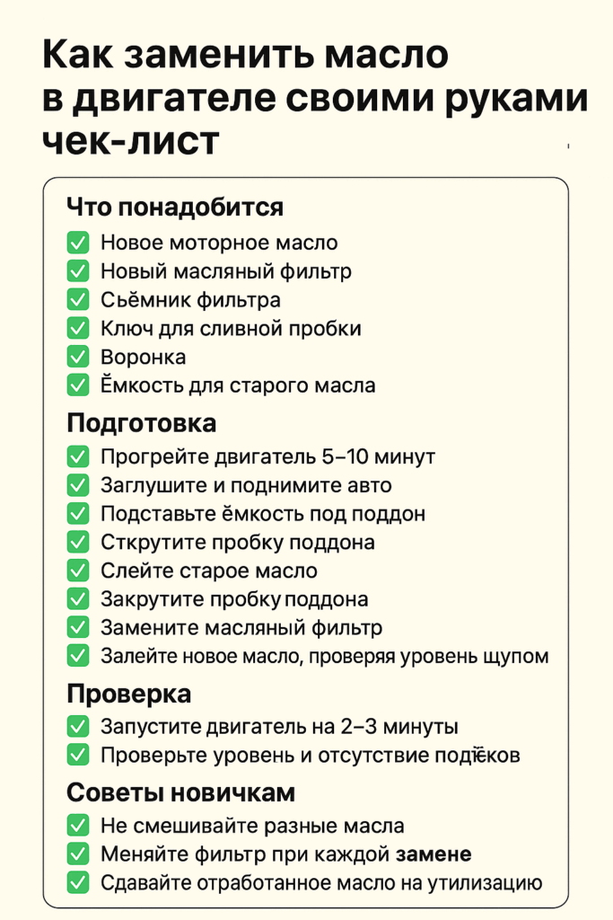 Замена масла чек-лист